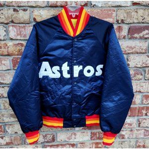 VTG Starter MLB Houston Astros Satin Mens Med Snap Bomber Jacket baseball retro